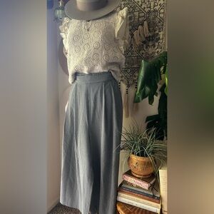 MANGO micro gingham wide leg cropped pants‎ Women's SIZE MEDIUM gaucho lagenlook